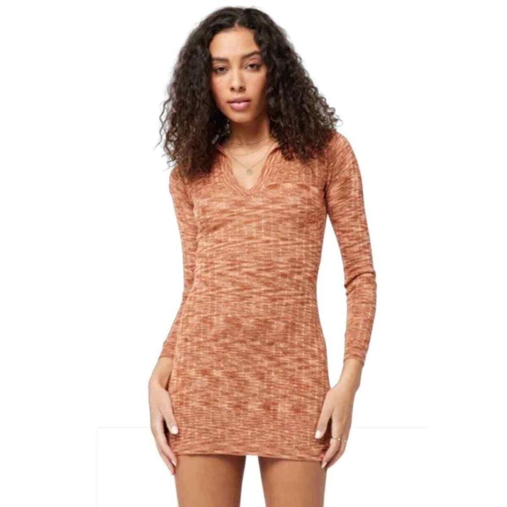 L*Space Aria Orange Knit Long Sleeve Beach Dress Size Large
